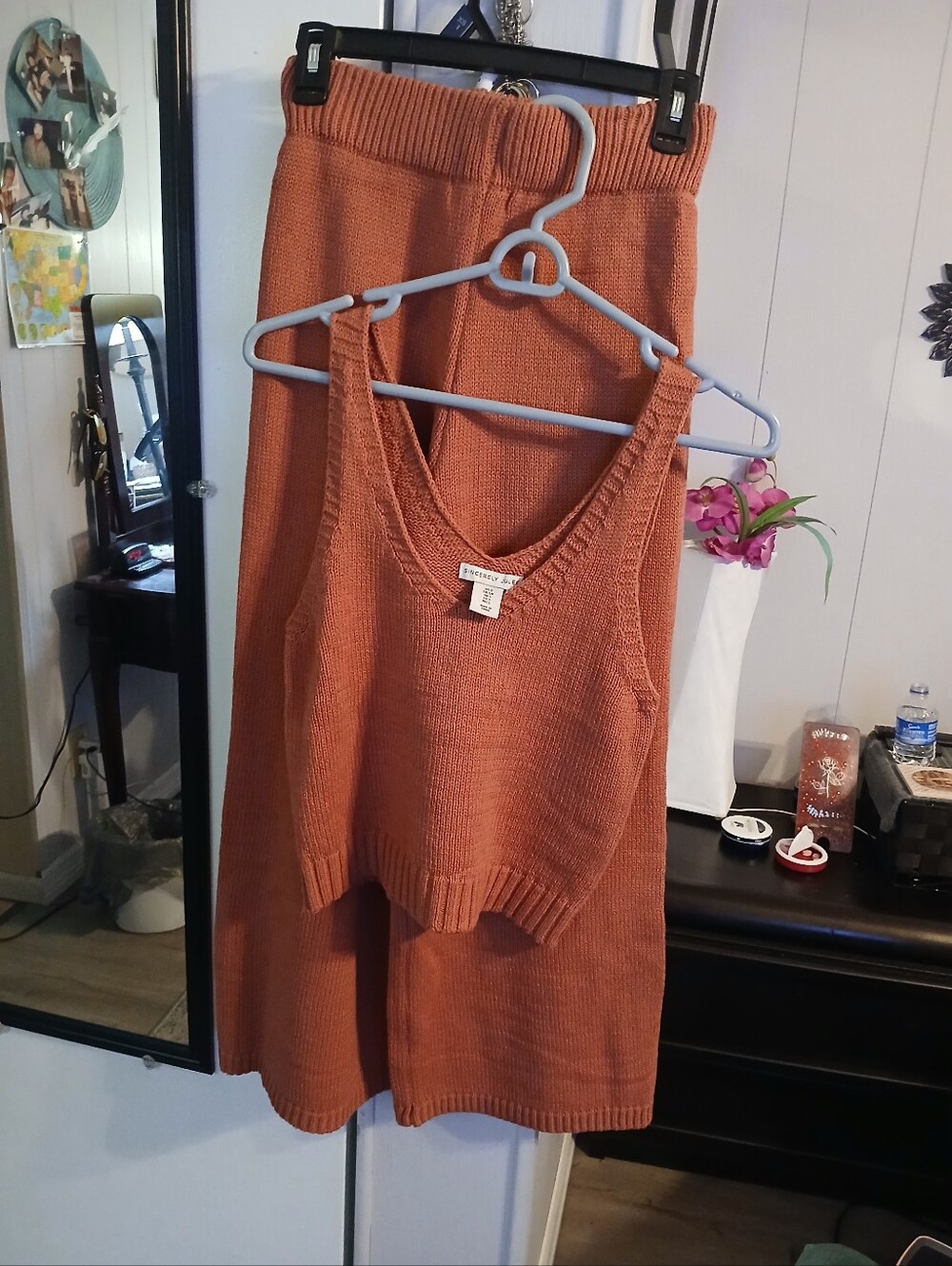 2pc Rust, Knit Blend Tank Top & Wide Legged gauchos. bottom